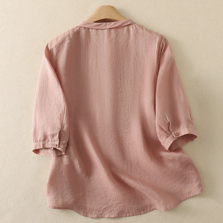 Buddha Stones Camisas de manga tres cuartos para mujer con bordado floral estilo vintage de verano - image 6
