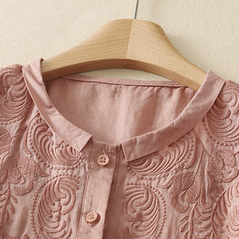 Buddha Stones Camisas de manga tres cuartos para mujer con bordado floral estilo vintage de verano - image 7