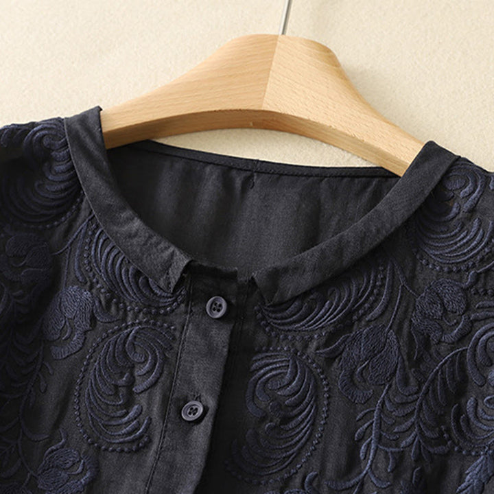 Buddha Stones Camisas de manga tres cuartos para mujer con bordado floral estilo vintage de verano - image 17