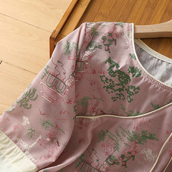 Buddha Stones Camisas de manga tres cuartos para mujer con estampado floral y botones de rana, estilo Summer Tang. - image 6