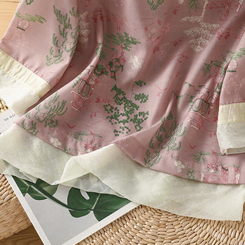 Buddha Stones Camisas de manga tres cuartos para mujer con estampado floral y botones de rana, estilo Summer Tang. - image 10