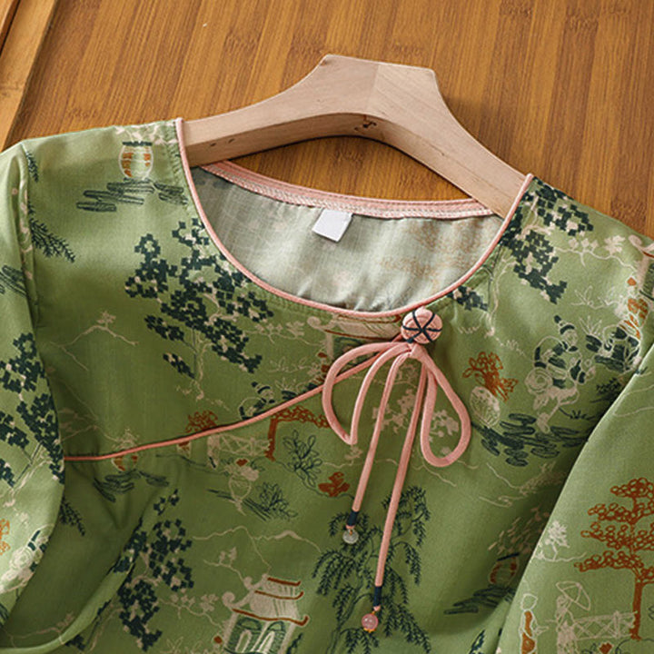 Buddha Stones Camisas de manga tres cuartos para mujer con estampado floral y botones de rana, estilo Summer Tang. - image 16