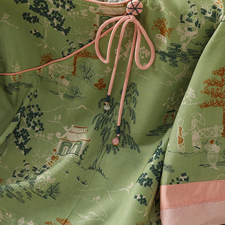 Buddha Stones Camisas de manga tres cuartos para mujer con estampado floral y botones de rana, estilo Summer Tang. - image 19