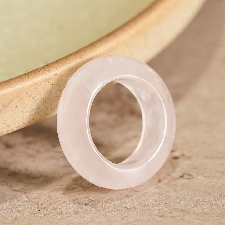Buddha Stones Anillo de cuarzo rosa natural con energía curativa amorosa - Talla US10-US11 Cuarzo rosa natural (el color puede variar) - image 0