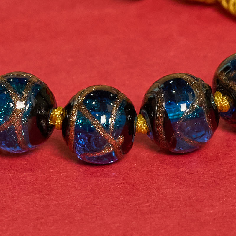 Buddha Stones Pulsera de hilo con cuentas de vidrio tibetano Liuli, cinco direcciones, dioses de la riqueza, bendición del ojo de Buda - image 5