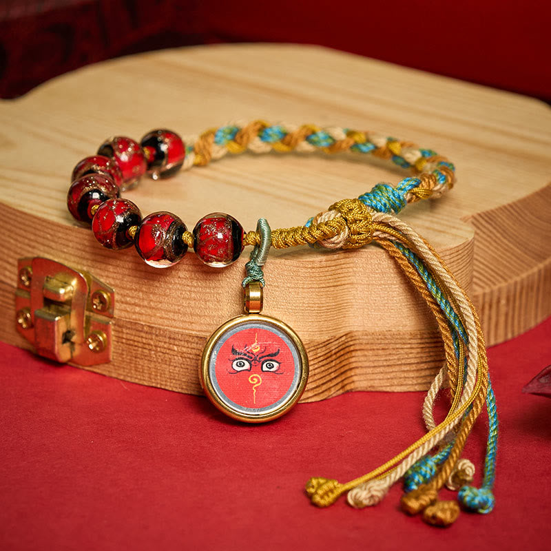 Buddha Stones Pulsera de hilo con cuentas de vidrio tibetano Liuli, cinco direcciones, dioses de la riqueza, bendición del ojo de Buda - image 9