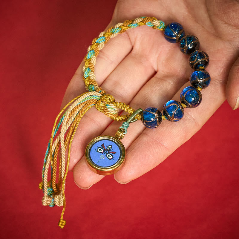 Buddha Stones Pulsera de hilo con cuentas de vidrio tibetano Liuli, cinco direcciones, dioses de la riqueza, bendición del ojo de Buda - image 3