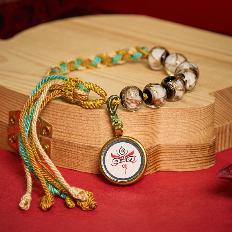 Buddha Stones Pulsera de hilo con cuentas de vidrio tibetano Liuli, cinco direcciones, dioses de la riqueza, bendición del ojo de Buda - image 21