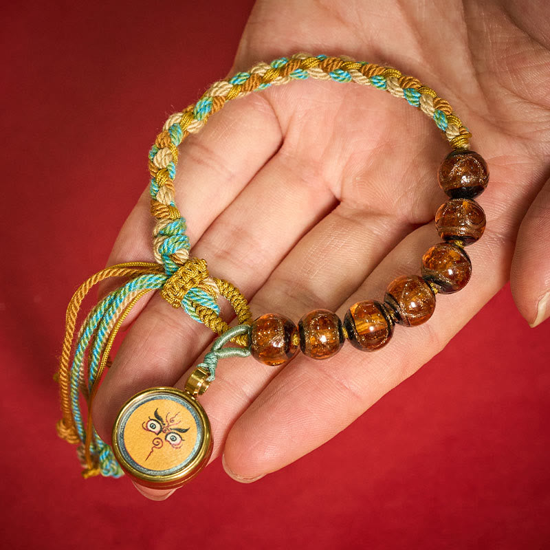 Buddha Stones Pulsera de hilo con cuentas de vidrio tibetano Liuli, cinco direcciones, dioses de la riqueza, bendición del ojo de Buda - image 16