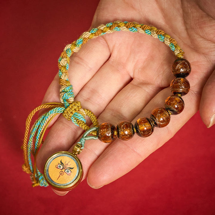 Buddha Stones Pulsera de hilo con cuentas de vidrio tibetano Liuli, cinco direcciones, dioses de la riqueza, bendición del ojo de Buda - image 16
