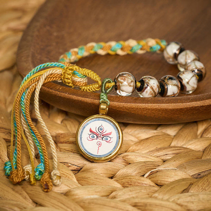 Buddha Stones Pulsera de hilo con cuentas de vidrio tibetano Liuli, cinco direcciones, dioses de la riqueza, bendición del ojo de Buda - image 20
