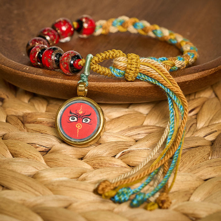Buddha Stones Pulsera de hilo con cuentas de vidrio tibetano Liuli, cinco direcciones, dioses de la riqueza, bendición del ojo de Buda - image 8