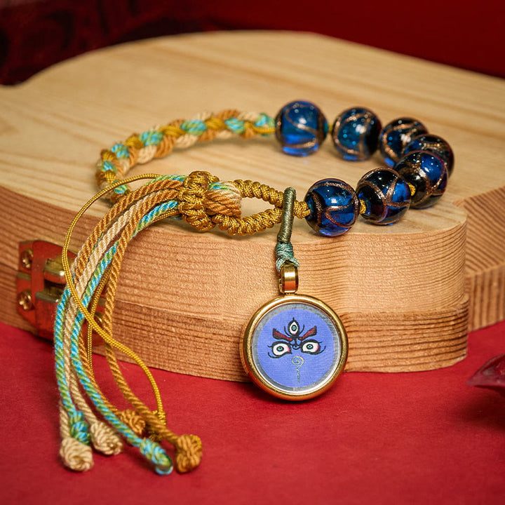 Buddha Stones Pulsera de hilo con cuentas de vidrio tibetano Liuli, cinco direcciones, dioses de la riqueza, bendición del ojo de Buda - image 2