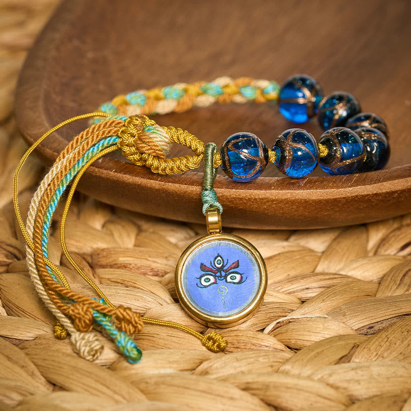 Buddha Stones Pulsera de hilo con cuentas de vidrio tibetano Liuli, cinco direcciones, dioses de la riqueza, bendición del ojo de Buda - image 1