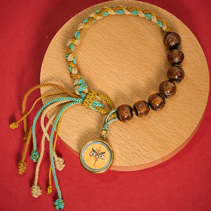 Buddha Stones Pulsera de hilo con cuentas de vidrio tibetano Liuli, cinco direcciones, dioses de la riqueza, bendición del ojo de Buda - Jambhala amarilla (circunferencia de la muñeca: 15-24 cm) - image 13