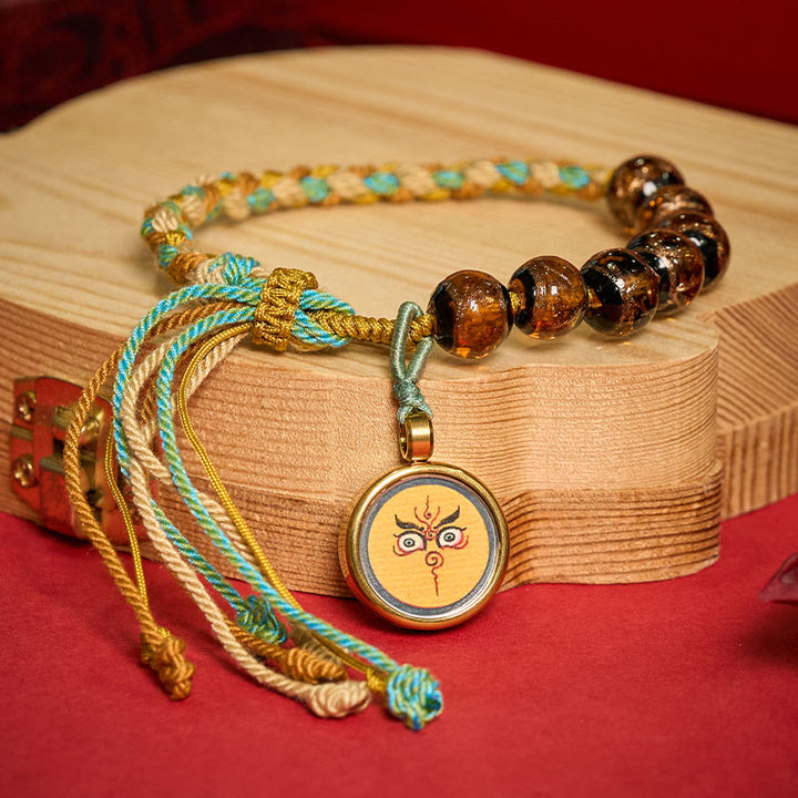 Buddha Stones Pulsera de hilo con cuentas de vidrio tibetano Liuli, cinco direcciones, dioses de la riqueza, bendición del ojo de Buda - image 15