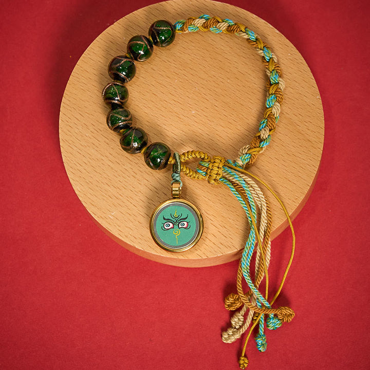 Buddha Stones Pulsera de hilo con cuentas de vidrio tibetano Liuli, cinco direcciones, dioses de la riqueza, bendición del ojo de Buda - Jambhala verde (circunferencia de la muñeca: 15-24 cm) - image 25