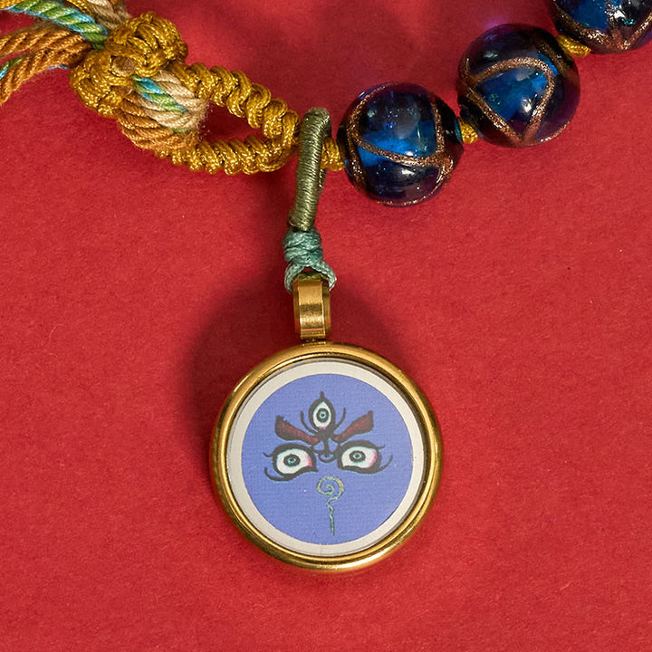 Buddha Stones Pulsera de hilo con cuentas de vidrio tibetano Liuli, cinco direcciones, dioses de la riqueza, bendición del ojo de Buda - image 4