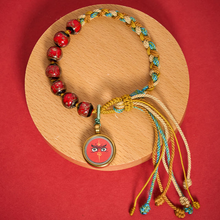 Buddha Stones Pulsera de hilo con cuentas de vidrio tibetano Liuli, cinco direcciones, dioses de la riqueza, bendición del ojo de Buda - Jambhala roja (circunferencia de la muñeca: 15-24 cm) - image 7