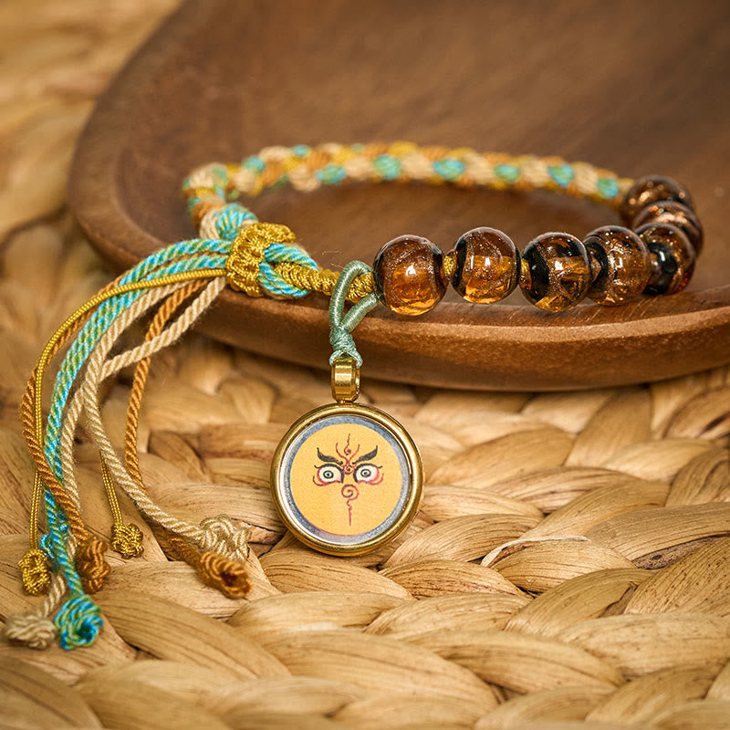 Buddha Stones Pulsera de hilo con cuentas de vidrio tibetano Liuli, cinco direcciones, dioses de la riqueza, bendición del ojo de Buda - image 14
