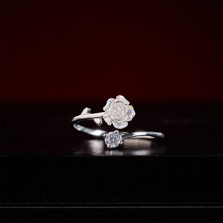 Buddha Stones Anillo protector ajustable de plata de ley 999 con circonitas en forma de flor. - image 2