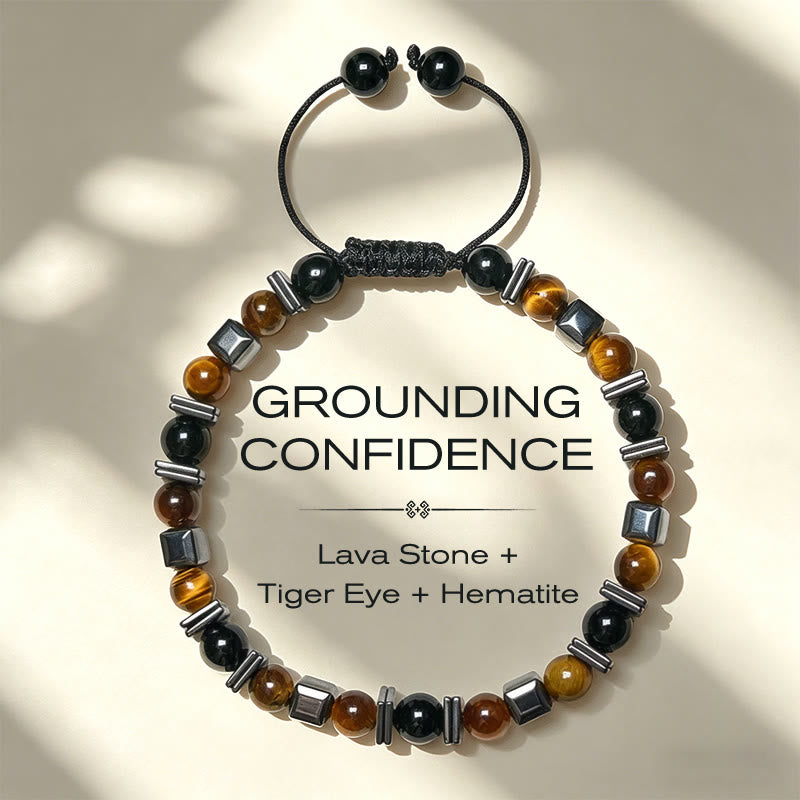 Buddha Stones Pulsera de soporte de hematita, obsidiana negra y ojo de tigre natural - 17-26 cm - image 0