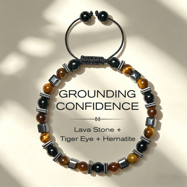 Buddha Stones Pulsera de soporte de hematita, obsidiana negra y ojo de tigre natural - 17-26 cm - image 0