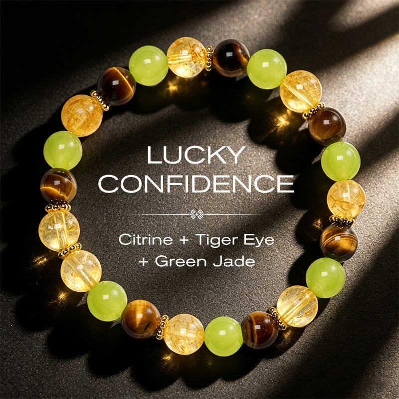 Buddha Stones Pulsera de la prosperidad con citrino natural, ojo de tigre y jade verde. - Citrino Ojo de Tigre Jade Verde (Circunferencia de la muñeca 14-16 cm) - image 0