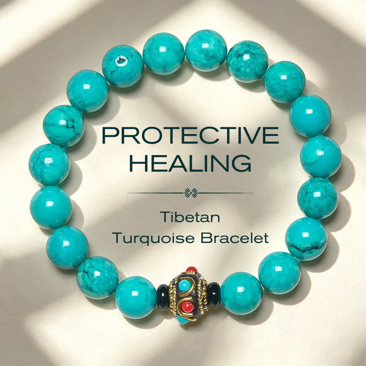 Buddha Stones Pulsera de protección de turquesa tibetana - Cuenta espaciadora turquesa (circunferencia de la muñeca: 16-17 cm) - image 0