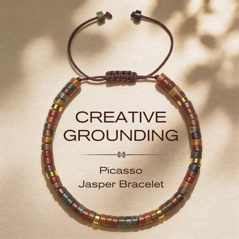Buddha Stones Pulsera de hilo energético con pequeñas cuentas de jaspe Picasso - image 1