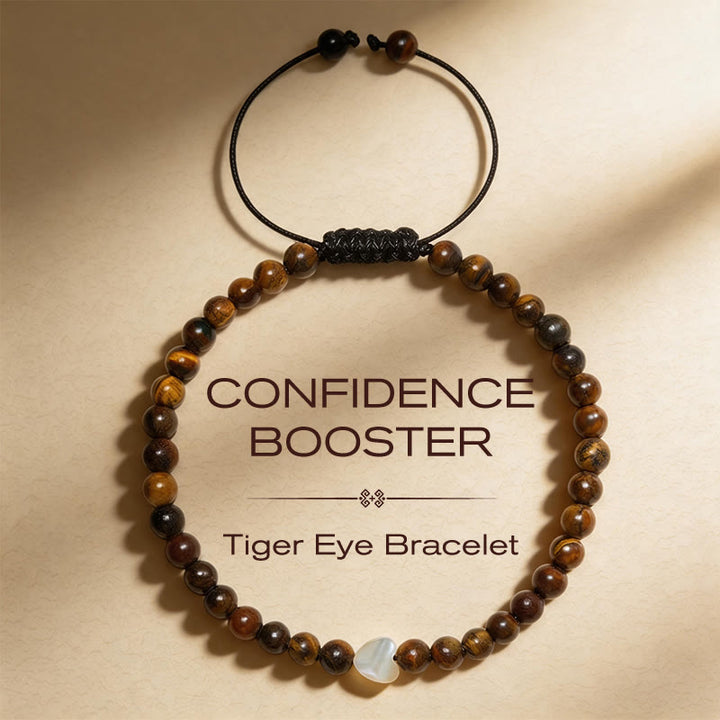 Buddha Stones Pulsera de hilo con cuentas pequeñas de ojo de tigre natural en forma de corazón - Ojo de tigre de 4 mm (circunferencia de la muñeca: 17-28 cm) - image 0