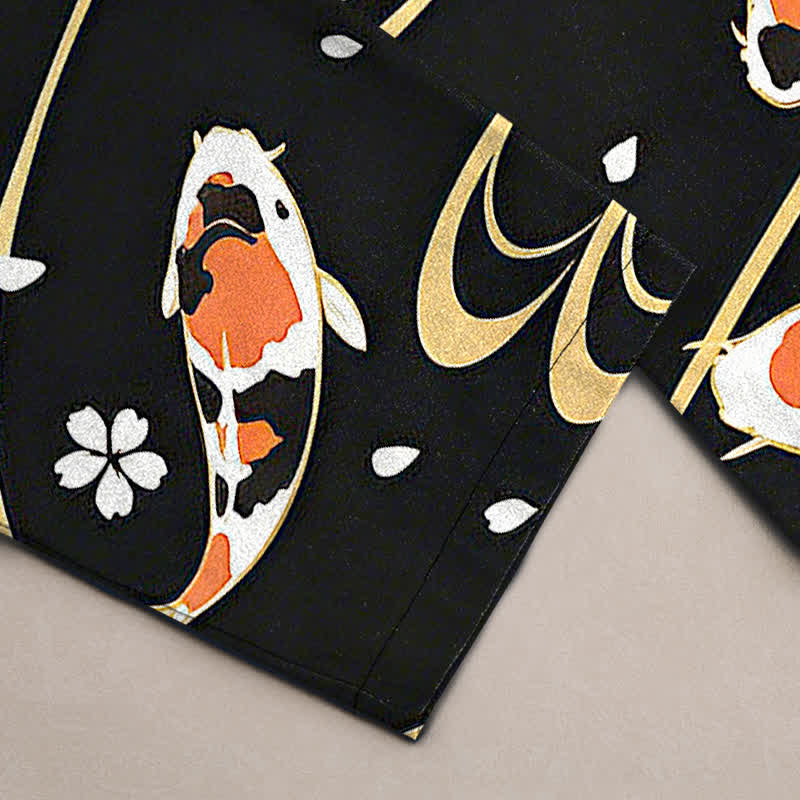 Buddha Stones Pantalones de hombre de algodón con estampado de peces koi y corte ajustado, con bolsillos. - image 2
