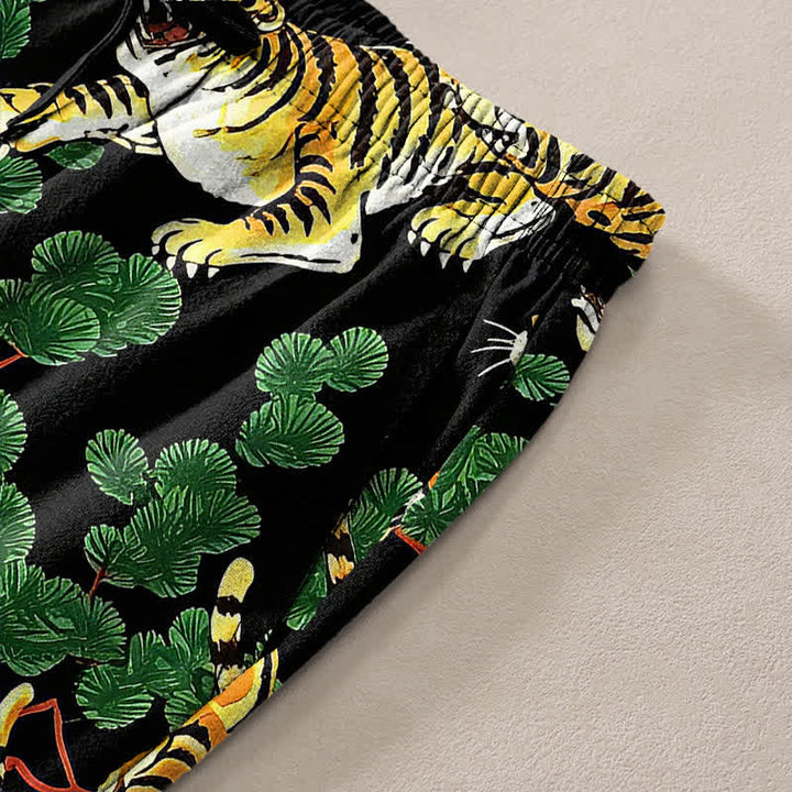 Buddha Stones Pantalones de algodón para hombre con estampado de tigre y corte ajustado, con bolsillos. - image 3
