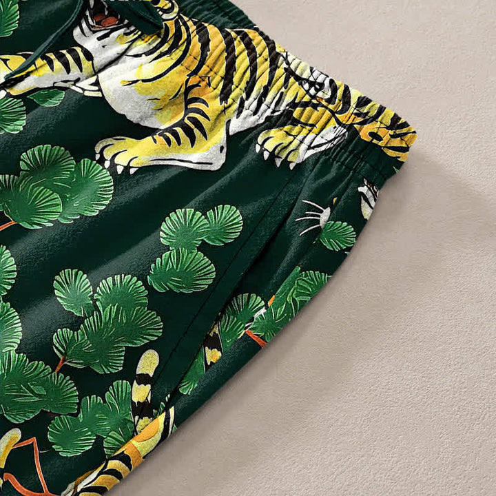 Buddha Stones Pantalones de algodón para hombre con estampado de tigre y corte ajustado, con bolsillos. - image 11