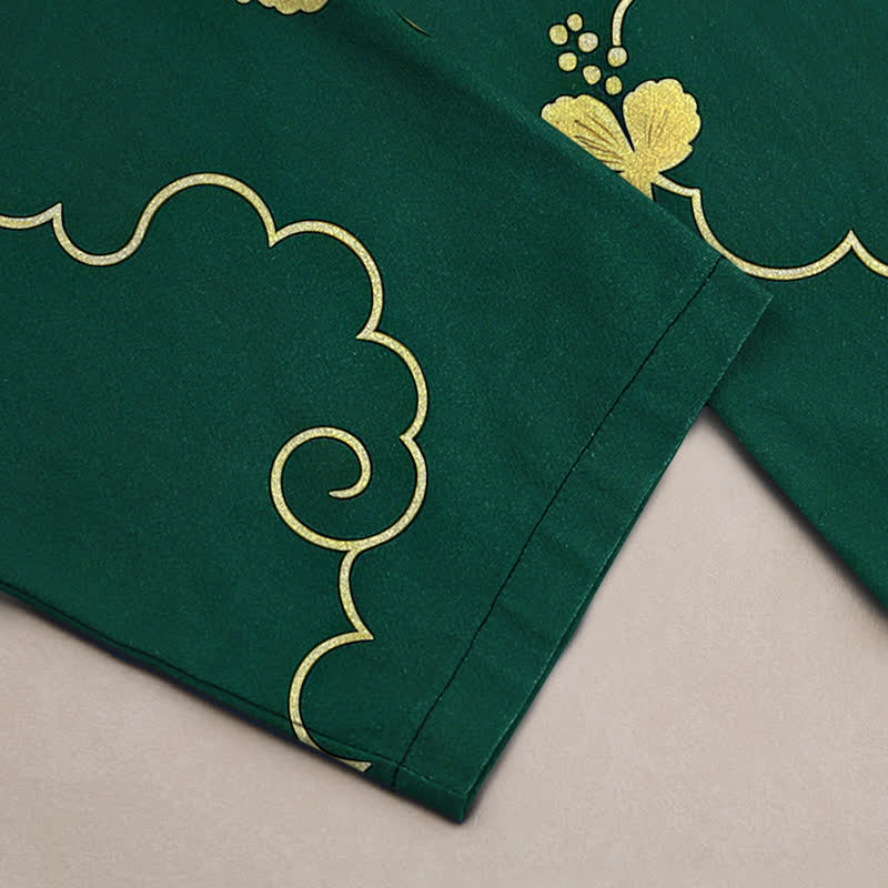 Buddha Stones Pantalones de hombre de algodón con estampado floral dorado y nubes, corte ajustado y bolsillos. - image 2