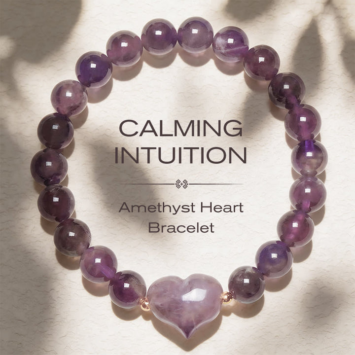 Buddha Stones Pulsera espiritual de corazón de amor con aventurina verde amatista natural, ojo de tigre y cuarzo fresa. - Amatista (circunferencia de la muñeca: 14-16 cm) - image 0
