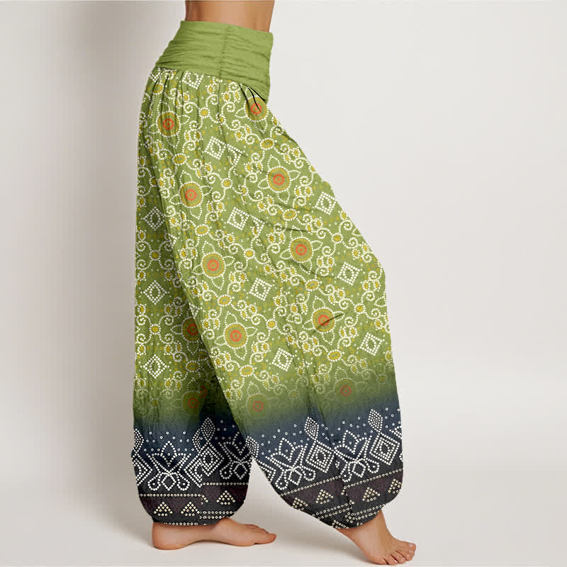 Buddha Stones Pantalones harem de algodón con estampado floral geométrico bohemio para mujer, cintura elástica. - image 2