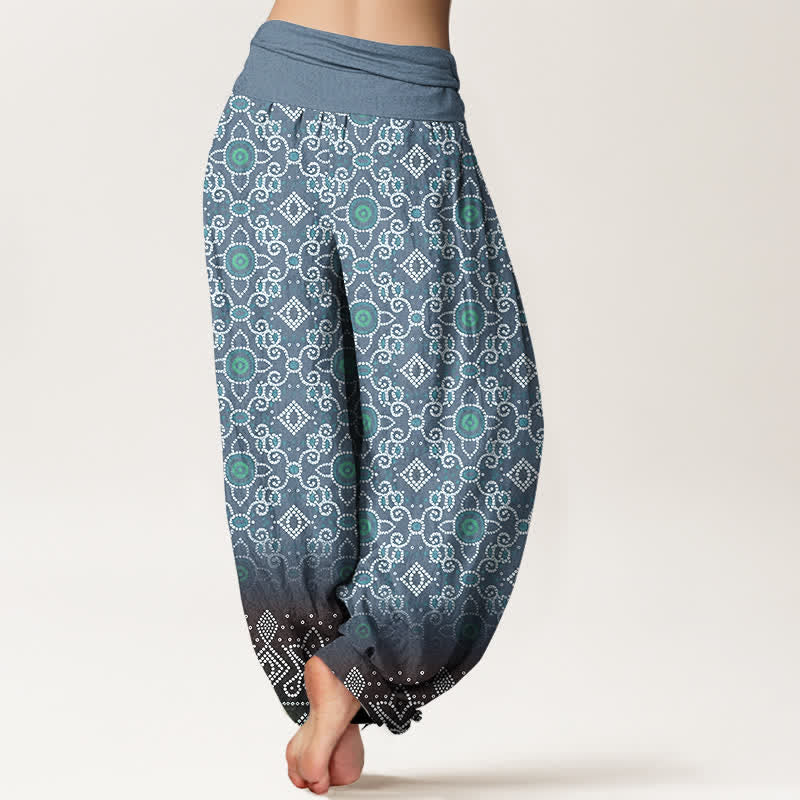 Buddha Stones Pantalones harem de algodón con estampado floral geométrico bohemio para mujer, cintura elástica. - image 9