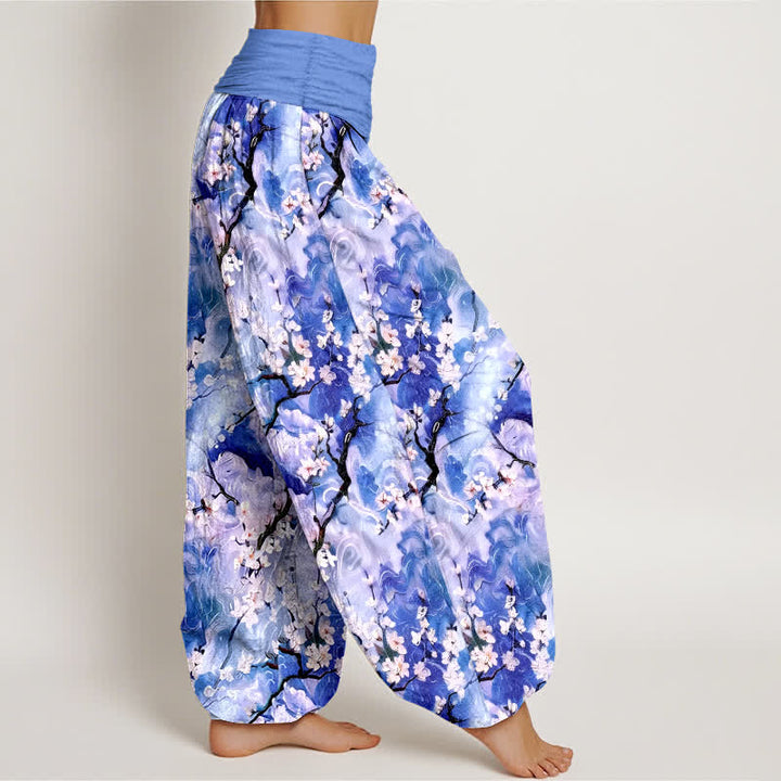 Buddha Stones Pantalones harem de algodón puro con estampado floral acuarela y cintura elástica para mujer. - image 2