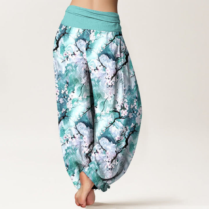 Buddha Stones Pantalones harem de algodón puro con estampado floral acuarela y cintura elástica para mujer. - image 6