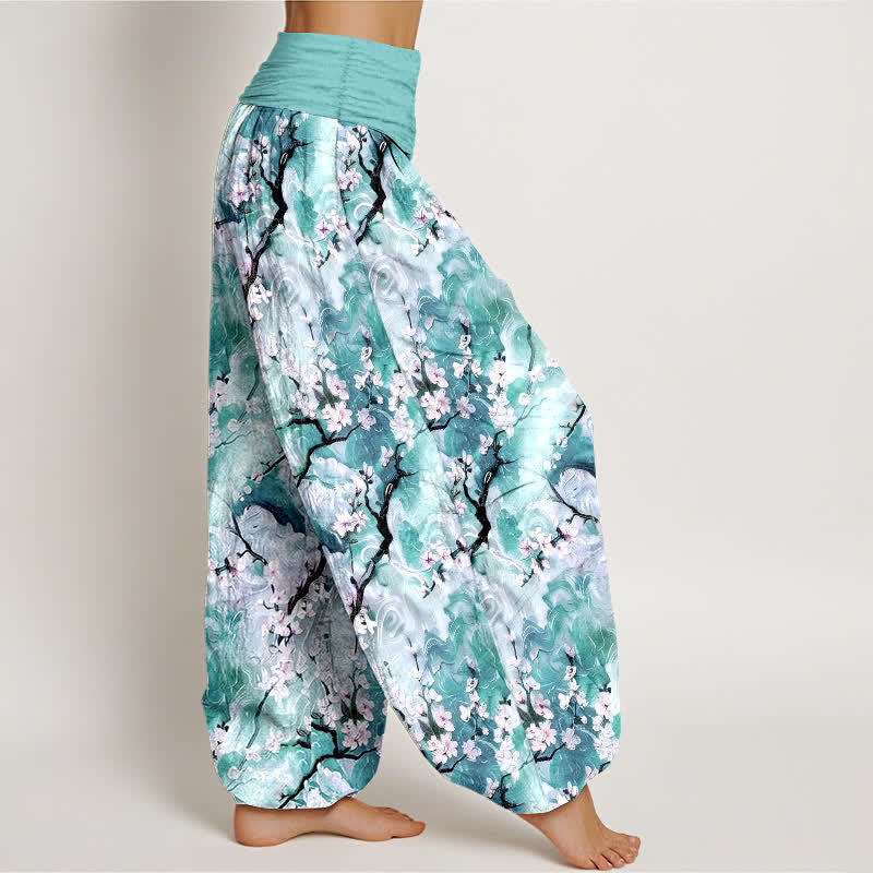 Buddha Stones Pantalones harem de algodón puro con estampado floral acuarela y cintura elástica para mujer. - image 7