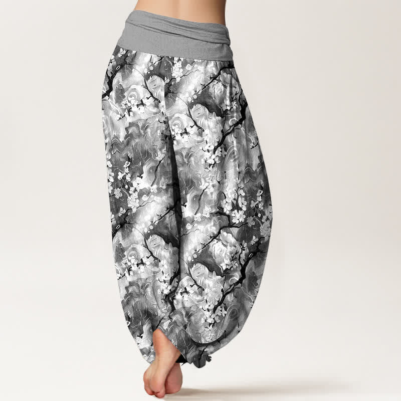 Buddha Stones Pantalones harem de algodón puro con estampado floral acuarela y cintura elástica para mujer. - image 9