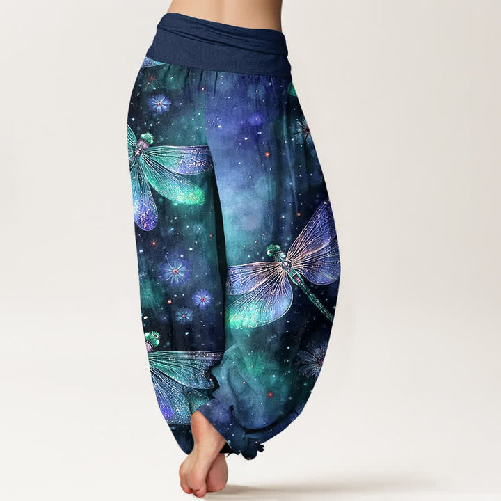 Buddha Stones Pantalones harem de algodón con estampado floral de libélulas y cintura elástica para mujer. - image 6