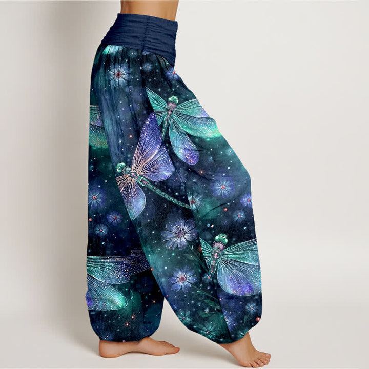 Buddha Stones Pantalones harem de algodón con estampado floral de libélulas y cintura elástica para mujer. - image 7