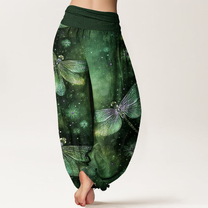 Buddha Stones Pantalones harem de algodón con estampado floral de libélulas y cintura elástica para mujer. - image 9