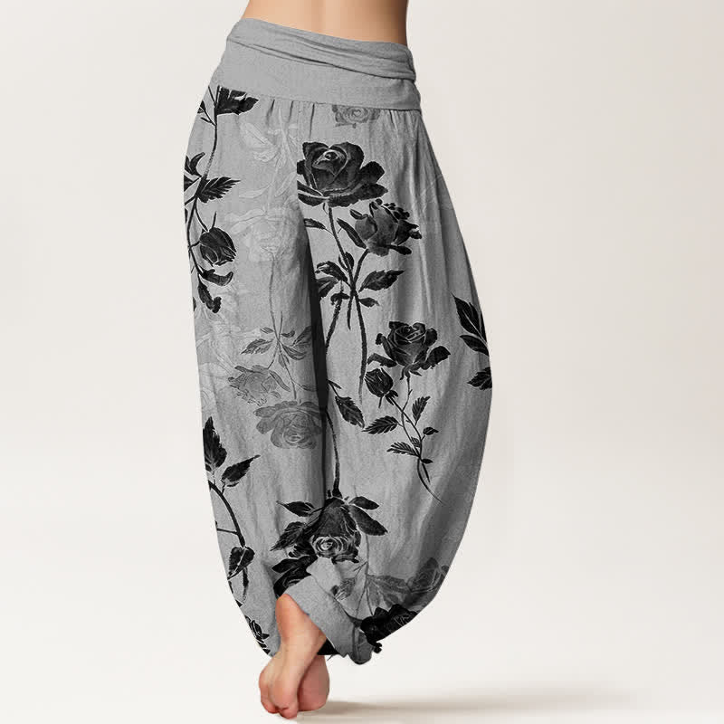 Buddha Stones Pantalones harem de algodón con estampado vintage de rosas para mujer, cintura elástica. - image 6