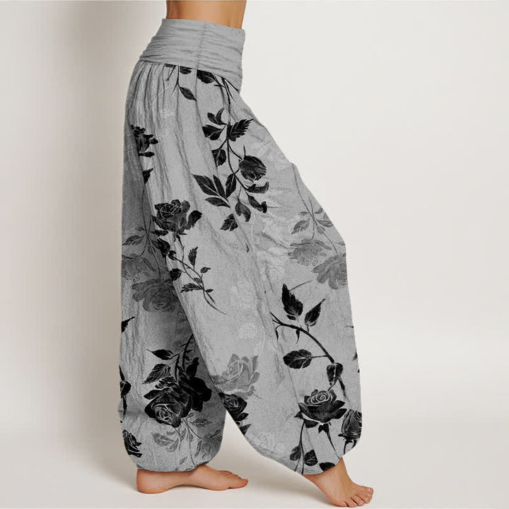 Buddha Stones Pantalones harem de algodón con estampado vintage de rosas para mujer, cintura elástica. - image 7