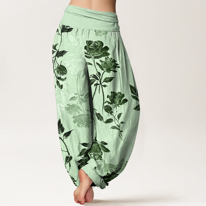 Buddha Stones Pantalones harem de algodón con estampado vintage de rosas para mujer, cintura elástica. - image 9