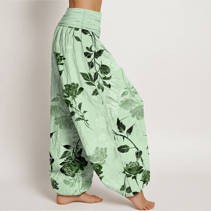 Buddha Stones Pantalones harem de algodón con estampado vintage de rosas para mujer, cintura elástica. - image 10
