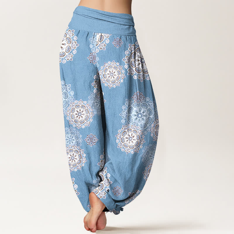 Buddha Stones Pantalones harem de algodón puro con estampado floral mandala variado para mujer, cintura elástica. - image 1